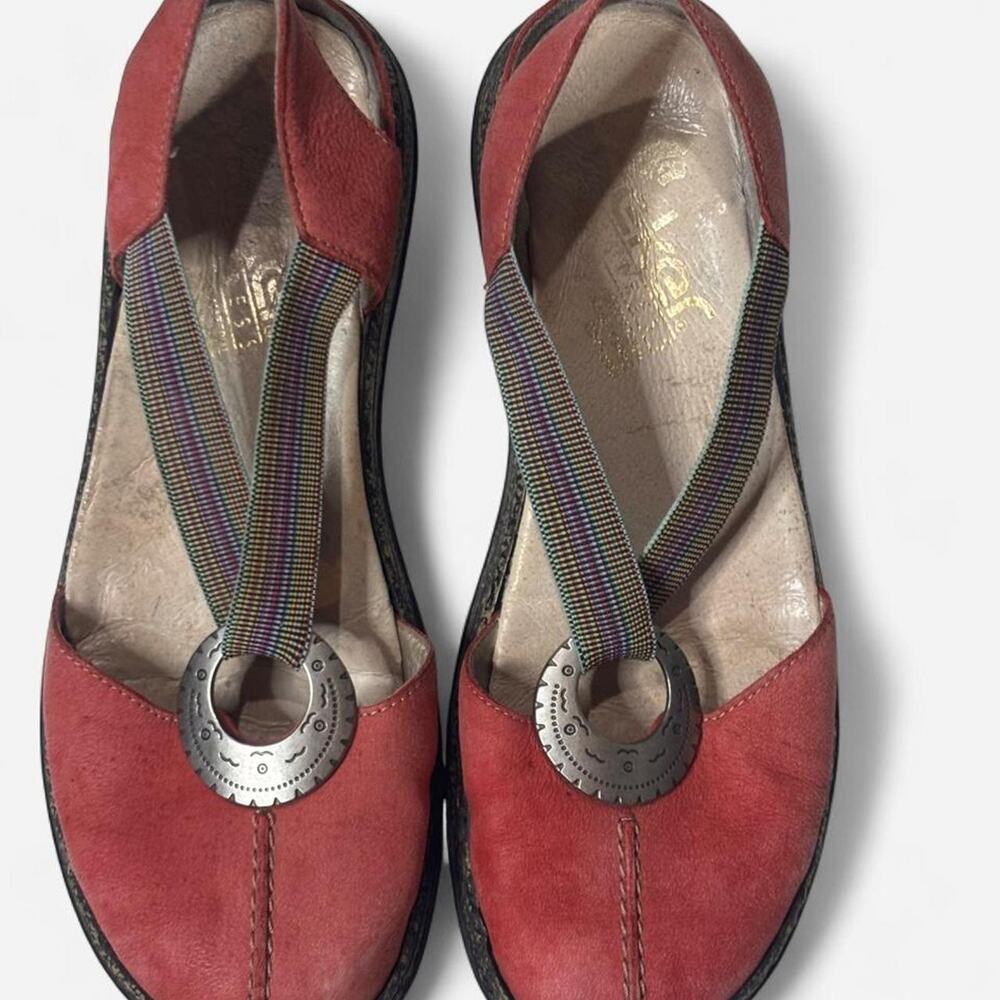 Rieker Antistress Red Suede Ring Accent Elastic Straps EU 39 US 8-8.5